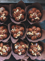 Belgian chocolate cakelets with Belgian chocolate ganache and candied hazelnuts
