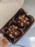 Belgian chocolate cakelets with Belgian chocolate ganache and candied hazelnuts