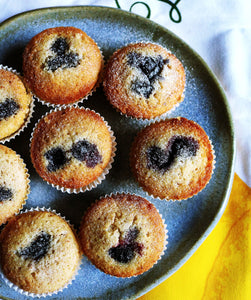 Brown Butter Financiers topped with seasonal fruit/compote